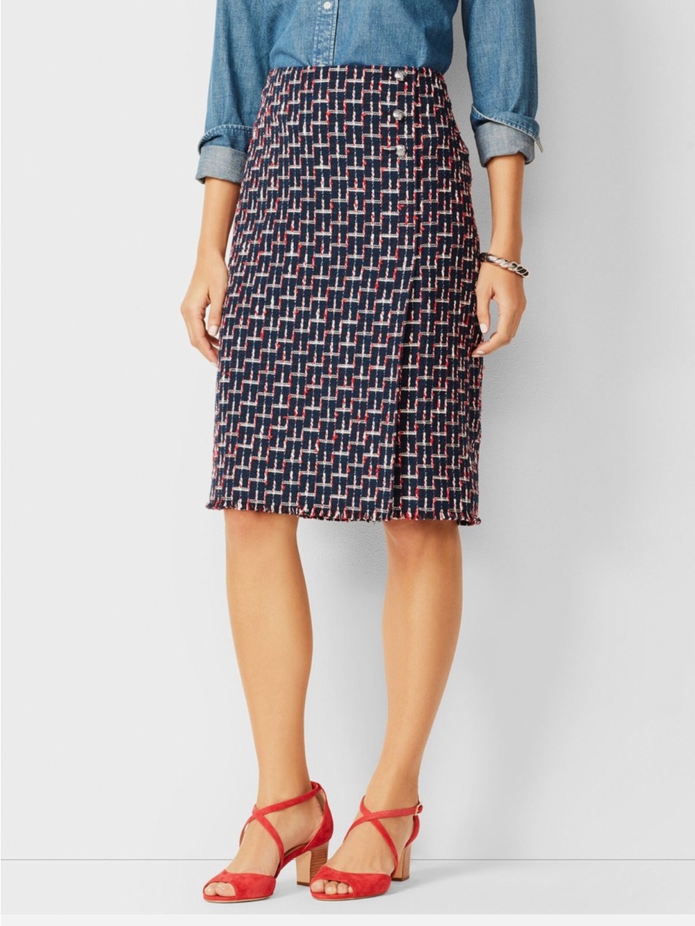 NWOT Talbots Navy, Red and White Pencil Skirt